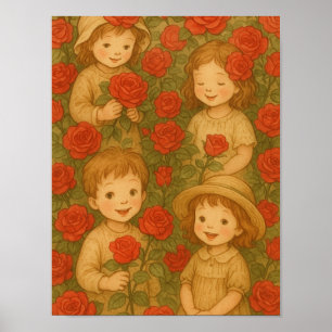 Poster "Fleurs de l'enfance : Délice de jardin de roses"