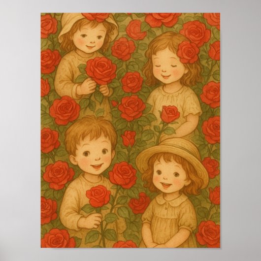Poster "Fleurs de l'enfance : Délice de jardin de roses" (Devant)