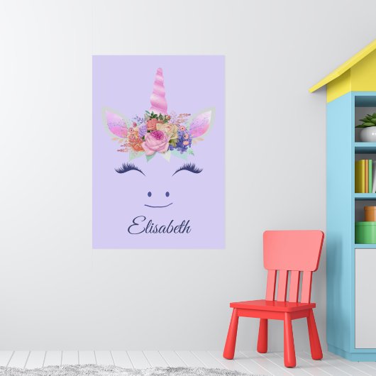 Poster Fleurs de Licorne Mignonne Fabuleuse Visage 2 (Pépinière 1)
