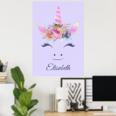 Poster Fleurs de Licorne Mignonne Fabuleuse Visage 2 (Bureau à domicile)