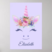 Poster Fleurs de Licorne Mignonne Fabuleuse Visage 2 (Devant)
