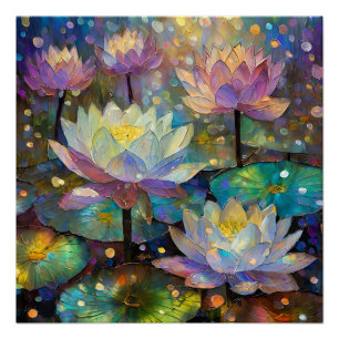 Poster Fleurs de lotus délicates s'épanouissant dans la n