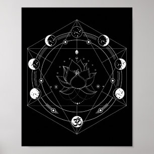 Poster Fleurs de lune Lotus noir Phases Yoga
