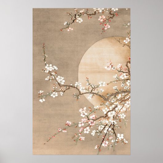 Poster Fleurs de lune Peinture Vintage rose neutre (Devant)