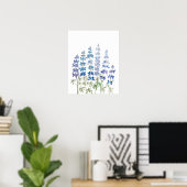 Poster fleurs de lupin bleu et violet aquarelle (Bureau à domicile)