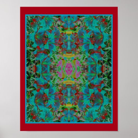 Poster Fleurs de Lys Bleues Abstraites (Devant)