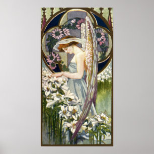 Poster Fleurs de lys de Pâques vintage et ange victorien