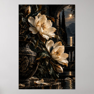 Poster Fleurs de magnolia crème dans une œuvre d'art mura