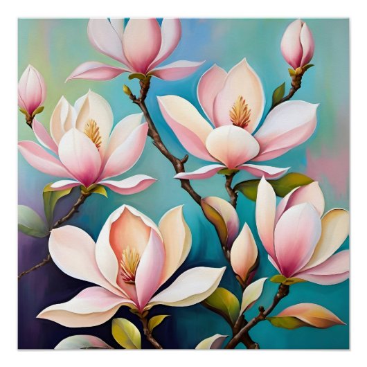Poster Fleurs de magnolia rose (Devant)