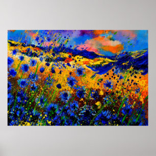 Poster fleurs de maïs bleues 0746