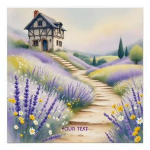 Poster Fleurs de maison de lavande mignonnes fantastiques