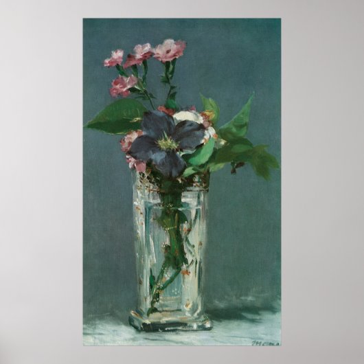 Poster Fleurs de manet dans un vase de cristal (Devant)