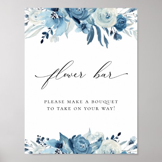 Poster Fleurs de mariage bleu poussiéreux et barres de fl (Devant)