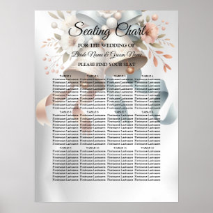 Poster Fleurs de mariage cloches Rubans bleu rose Beau