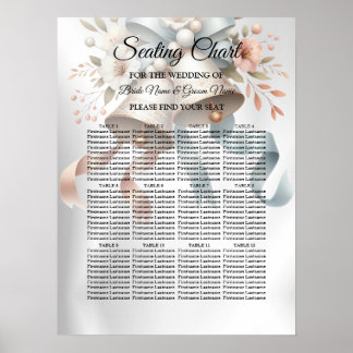 Poster Fleurs de mariage cloches Rubans bleu rose Beau