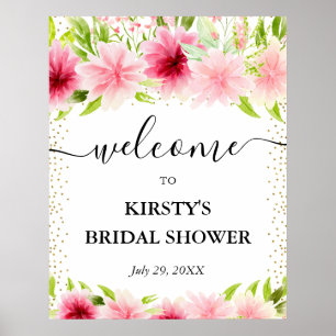 Poster Fleurs de mariage estivales roses Bienvenue à la b