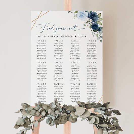 Poster Fleurs de marine, Fleurs bleues, Plan de table de