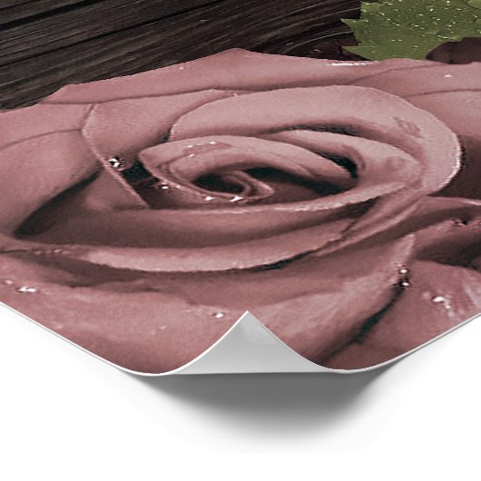 Poster Fleurs de Mauve Poussiéreuses Roses Bois Rustique  (Coin)