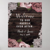 Poster Fleurs de Mauve Poussiéreuses Roses Bois Rustique  (Devant)