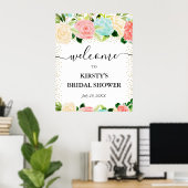 Poster Fleurs de menthe rose aquarelle Bienvenue à la dou (Bureau à domicile)