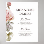 Poster Fleurs de Modern Blush | Panneau de Boissons Signa (Devant)