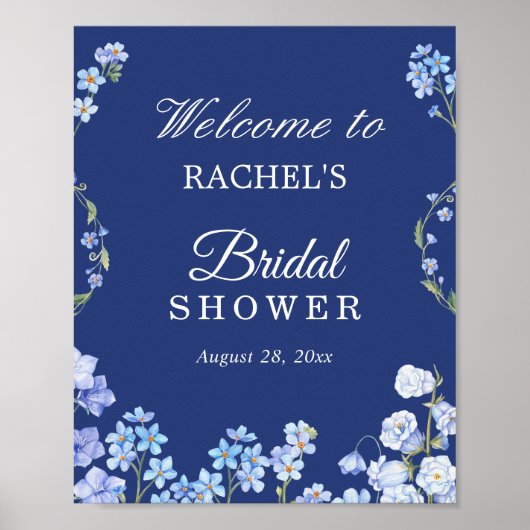 Poster Fleurs de ne m'oubliez pas Shower de mariage bleu  (Devant)