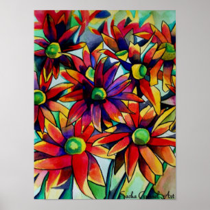 Poster Fleurs de paille marguerite art original aquarelle