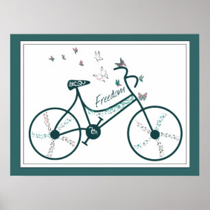 Poster Fleurs de papillons délicates et fans de vélos de