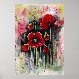 Poster Fleurs De Pavot En Aquarelle