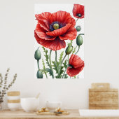 Poster Fleurs de pavot romantiques Art numérique en fleur (Cuisine)