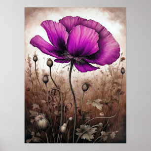 Poster Fleurs de pavot rose Fleurs sauvages Blossom magni