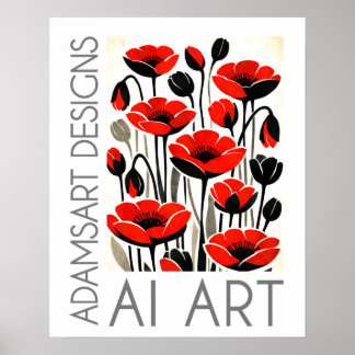 Poster Fleurs de pavot rouges audacieuses Art botanique m