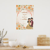Poster Fleurs de pêche mignonne couple de mariés indiens  (Cuisine)