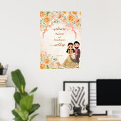 Poster Fleurs de pêche mignonne couple de mariés indiens  (Bureau à domicile)