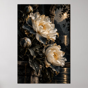 Poster Fleurs de Pivoine Crème dans une œuvre d'art mural