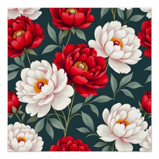 Poster Fleurs de pivoine rouges et blanches (Devant)