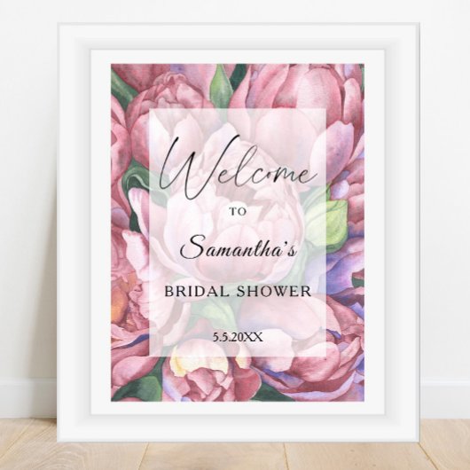 Poster Fleurs de pivoine - signe d'accueil de la douche n