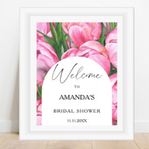 Poster Fleurs de pivoine - signe d'accueil de la douche n