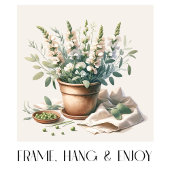 Poster Fleurs de pois doux et de sage dans un pot d'argil