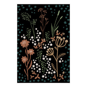Poster Fleurs de prairie Arrière - plan foncé