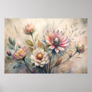 Poster Fleurs de Prairie Botanique Rustique Aquarelle