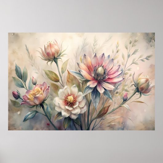Poster Fleurs de Prairie Botanique Rustique Aquarelle (Devant)