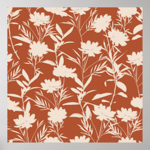 Poster Fleurs de prairie de silhouette rétro sans couture