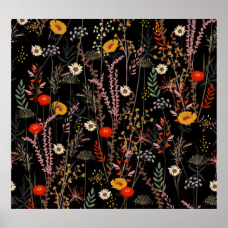 Poster Fleurs de prairie en floraison main tiré