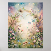 Poster Fleurs de prairie et papillons (Devant)