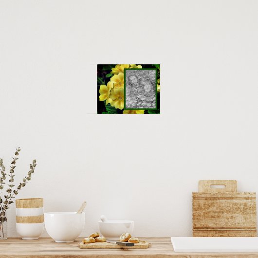 Poster Fleurs de Primrose Jaune Ajouter Votre Photo (Cuisine)