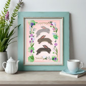 Poster Fleurs de printemps et lapins bondissants |