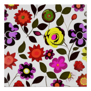 Poster Fleurs de printemps funky style seventies