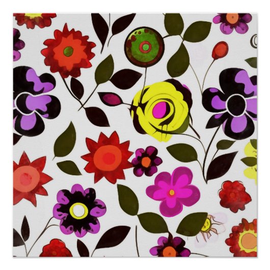 Poster Fleurs de printemps funky style seventies (Devant)