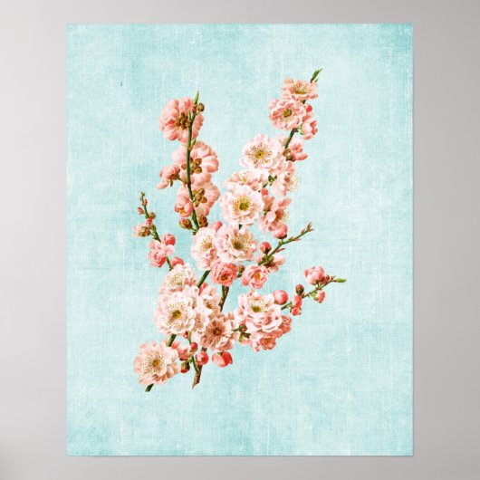 Poster Fleurs de prune sur Denim vieilli (Devant)